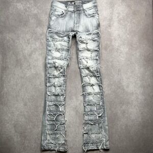 SPARK PREMIUM TAG 29X38 Stretch Ripped Distressed Flare Fit Stacked Denim Jeans